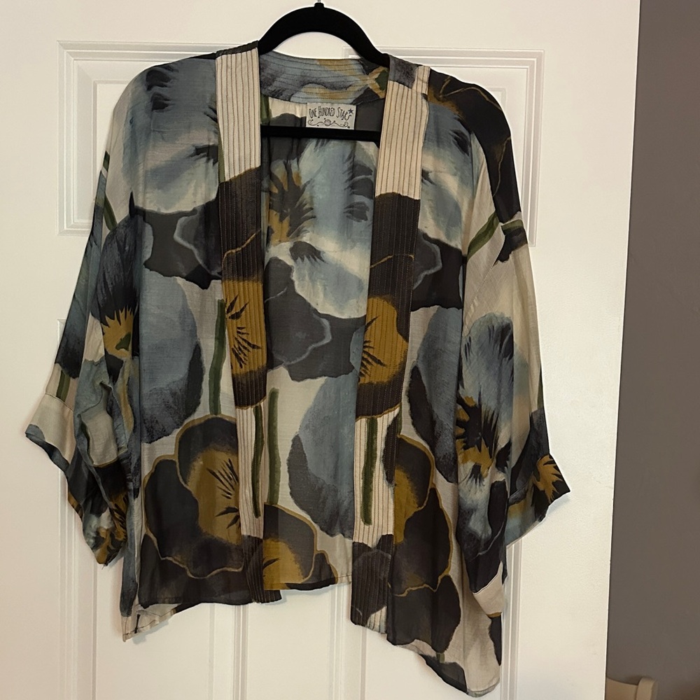 Reborn J Floral Sheer Open-Front Kimono Jacket in Multi